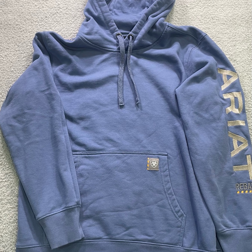 Ariat Rebar Women’s Hooded Pullover Light Blue Embroidered Large